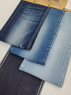 Alto estiramiento algodón poliéster rayón oscuro indigo tejido denim 10 oz para las mujeres pantalones vaqueros